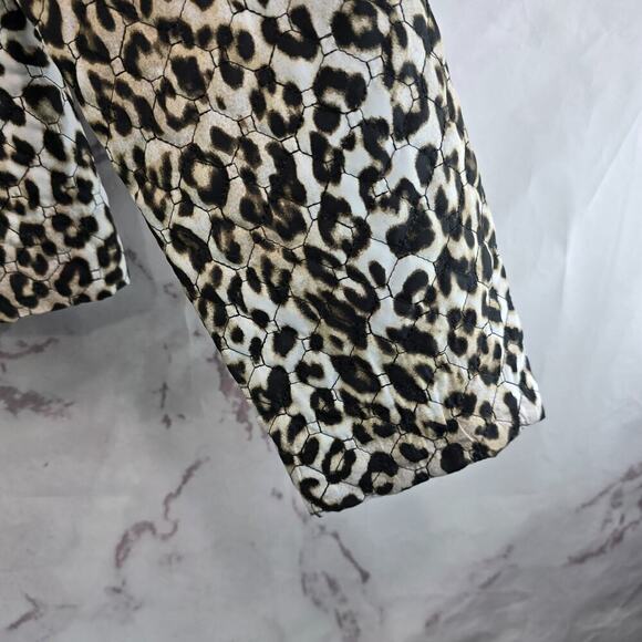 Chicos Jacket Womens Small 0 Brown Leopard Zip Quilted Bomber Puffer Cheetah - Picture 4 of 13